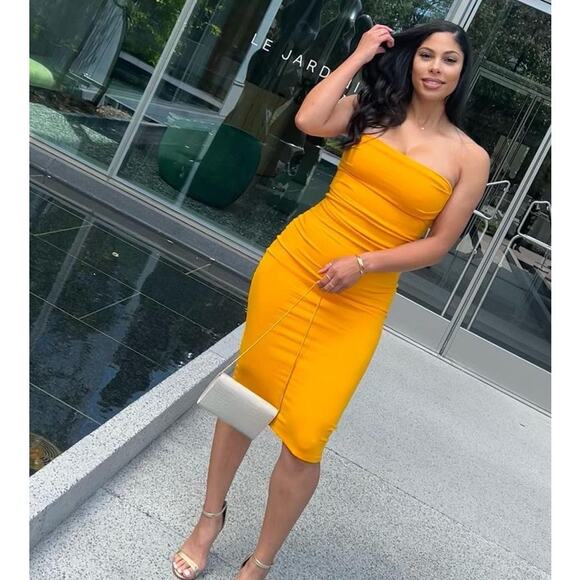 ZARA Blogger Fave Strapless Tangerine Midi Dress NWT Size M - Picture 14 of 16